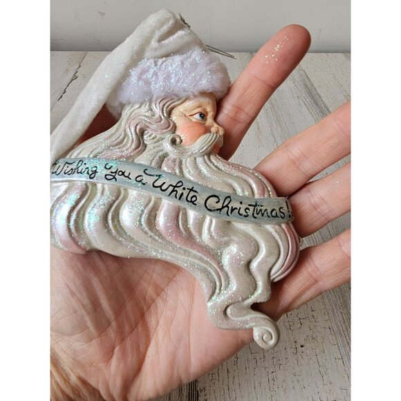 Glitter Santa hat ornament porcelain sparkle White tree Xmas - Picture 6 of 7
